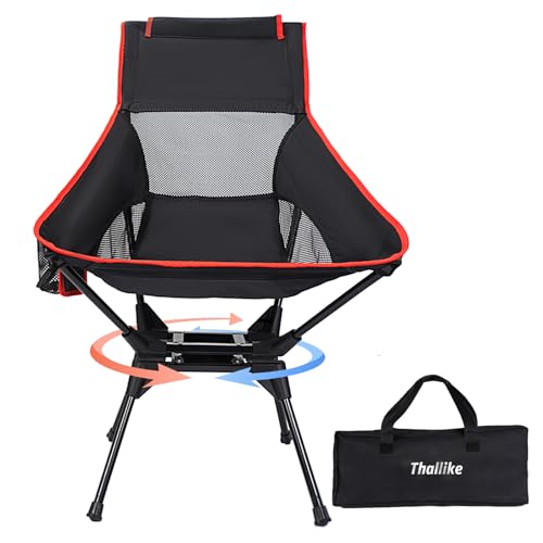 Upgraded 360° Swivel Folding Camping Chair, Lightweight High Back Portable Chairs with Head Support, Compact & Stable for Outdoor Camp, Travel, Beach, Picnic, Festival, Fishing, Hiking, Backpacking - color: High Back Black