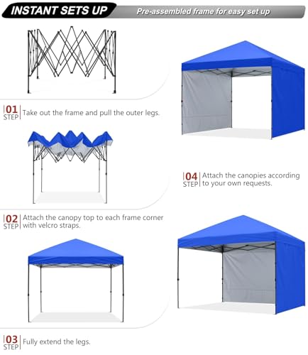 ABCCANOPY Easy Pop up Canopy Tent with 2 Sidewalls for Outdoor Sun Blocking or Rain Protection,10x10, Royal Blue - color: Royal Blue, size: 10x10