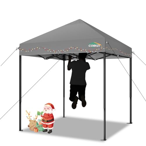 COBIZI 6.6x6.6ft Pop Up Canopy, Heavy Duty Tent Canopy Easy Set up All Weather Waterproof Outdoor Canopy Tent for Parties, Beach, Garden, Camping with 1 Handbag, 3 Adjustable Heights, UPF50+, Grey - color: Gray, size: 6.6x6.6 Without Sidewalls