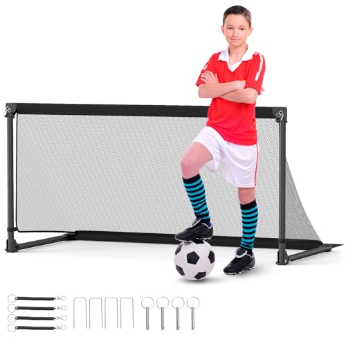 Goplus Soccer Goal, Portable Toddler Soccer Net with Metal Frame, Ground Stakes, Quick Setup, Foldable Soccer Training Equipment for Outdoor Practice Games - style: 59" x 28" x 30"