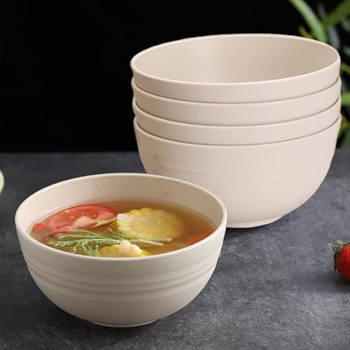 Unbreakable Wheat Straw Cereal Bowls Set of 4, 24 OZ Microwave and Dishwasher Safe Lightweight Soup and Salad Bowl Sets, Reusable Dessert Bowls for Rice, Pasta, Snack, Fruit, BPA Free (Beige) - color: Beige