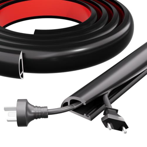 Kneelisa 6FT Side-Open Extension Cord Covers for Wires on Floor,Silicone Power Cable Protector Cord Hider Management Strip,Hide Electric Wire on Carpet,Chord Runner Protective Safety,Black - color: Black, size: 6 Feet