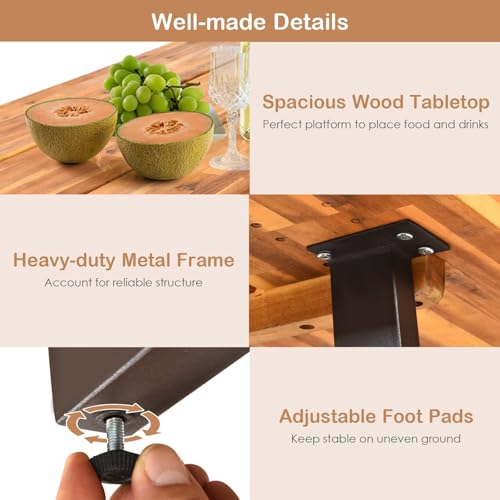 HAPPYGRILL Outdoor Picnic Table Bench Set with Wood Top & Steel Frame, Patio Dining Picnic Table Set with Umbrella Hole for Garden Backyard