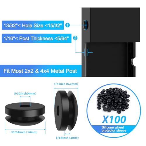 100Pack Black Rubber Grommets Level Stairs Angle Protector Sleeves, Cable Railing Kits for 25-35 Degree Metal Post, 1/8" 5/32" 3/16" Stainless Steel Black Cable Rubber Grommets
