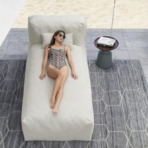 Outdoor Bean Bed Chair Sun Lounger, Outdoor Couch Sofa for Patio & Pool, Foam Filling Day Bed Furniture, Comfy Lazy Sofa for Outside, Water-Resistant Seating (Ivory, 70'' L) - color: Ivory, size: 70'' L Standard Back