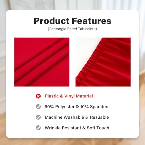 Fitted Rectangle Tablecloth 24 x 48 Inch Elastic Table Cloth for 4ft Table, Stretch Spandex Tables Cover Red Washable Polyester Tables Top Cap Cover for Dining Picnic Camping Indoor and Outdoor - color: Red, size: 48" x 24" (Rectangular)