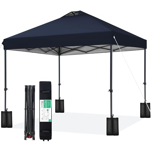 JEAREY 10x10 Pop Up Canopy Tent, Heavy Duty Outdoor Canopy with 1-Push Instant Setup, Commercial Tent with Roller Bag, 4 Sandbags and 8 Stakes, Water-Resistant – Navy-Blue - color: Navy Blue