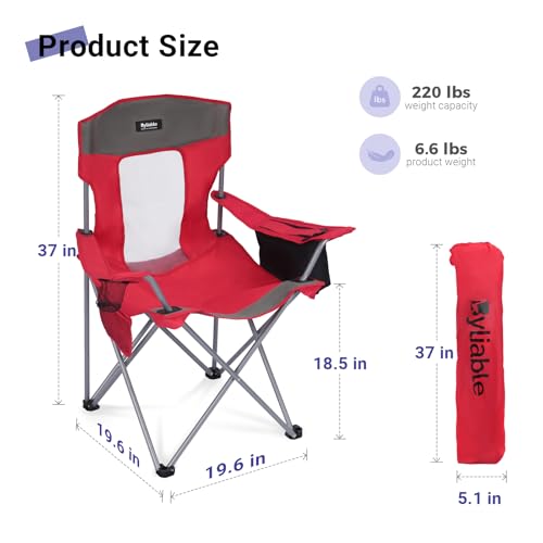 Camping Chairs Portable Folding Lightweight Outdoor Lawn Chair for Adults with Cooler Bag, Cup Holder and Side Pocket for Camping, Beach, Sports, Hiking, Fishing - color: Red, size: Large