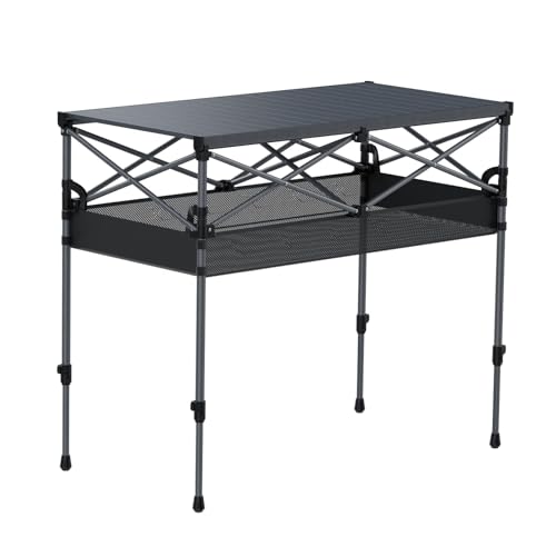 FUNYKICH Folding Camping Table(L39.4''xW19.7''), Aluminum Roll-up Portable Picnic Table with 2 Adjustable Height, Large Storage and Carrying Bag for Picnic, Camping, BBQ, Party, Backyard, Beach - size: Aluminium tabletop-39.4''x19.7''x (27.6''/34.3'')