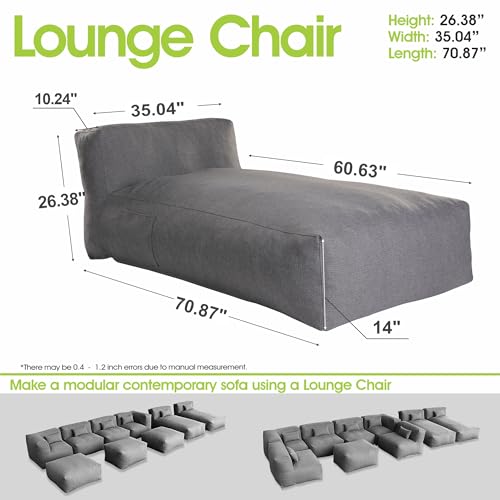 Outdoor Bean Bed Chair Sun Lounger, Outdoor Couch Sofa for Patio & Pool, Foam Filling Day Bed Furniture, Comfy Lazy Sofa for Outside, Water-Resistant Seating (Charcoal Gray, 70'' L) - color: Charcoal Gray, size: 70'' L Standard Back