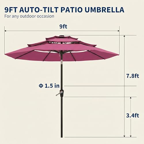 10FT Patio Umbrella 3 Tiers Outdoor Market Umbrella w/Push Button Tilt, Crank, UV and Waterproof Table Umbrella for Garden, Pool, Backyard, Deck, Lawn, Rose Pink - color: Rose Pink