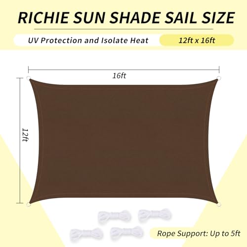 RICHIE Upgrade 12'x16' Sun Shade Sail Rectangle Canopy, Water Resistant & UV Block Sunshade for Outdoor Patio Lawn Beach Garden Carport Backyard Deck Pergola, Grey - color: Brown, size: 12'x16', style: Rectangle
