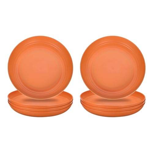 uxcell 8Pcs Plastic Plates Set, 10 Inch Unbreakable Dinner Plates Set Plastic Plates Reusable Dishwasher & Microwave Safe for Restaurants Kitchen Food Outdoor Camping, Orange - color: Orange, size: 10"