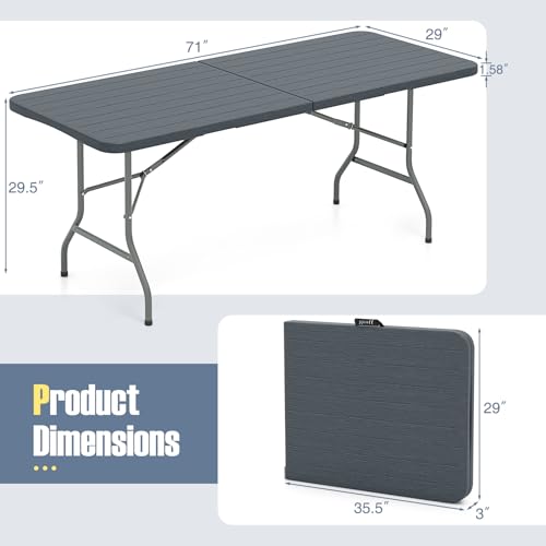 Goplus 6ft Plastic Folding Table, 350 LBS Indoor Outdoor Heavy Duty Portable Folding Tables with HDPE Tabletop, Handle, Lock, Foldable Rectangle Utility Card Table for Picnic, Party, Camping, Dining - color: Grey