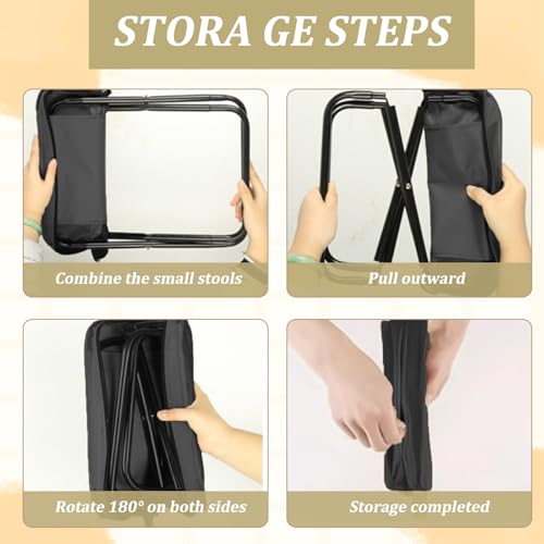 Collapsible Stool Folding Stool for Adults, Foldable Backpack Stool Portable Chair Heavy Duty Compact Travel Camping Stool with Storage Pocket, Portable Folding Seat for Fishing Hiking (Black, L) - color: Black, size: Large