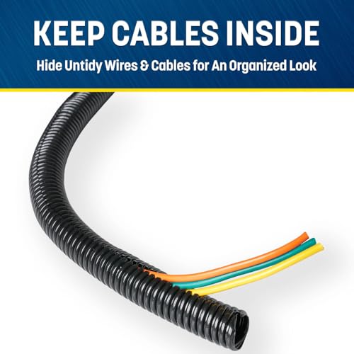 GS Power 1/2 Inch x 25ft Split Wire Loom Tubing, Split Cable Sleeve Cord Protector for Industrial Electrical Wires, Automotive Wire Cover Flexible, High Temperature Cable Conduit, Wrap - size: 1/2'' x 25 Ft