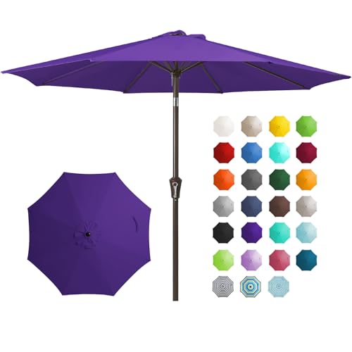 JEAREY 9FT Outdoor Patio Umbrella Outdoor Table Umbrella with Push Button Tilt and Crank, Market Umbrella 8 Sturdy Ribs UV Protection Waterproof for Garden, Deck, Backyard, Pool (Dark Purple) - color: Dark Purple