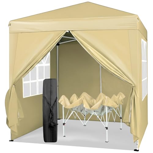 VINGLI 6.5x6.5 Pop Up Canopy Tent with Sidewalls, Outdoor Gazebo Canopy Tent, Patio Event Tents Outdoor Event Shelter for Parties (Khaki) - color: Khaki, size: 6.5x6.5