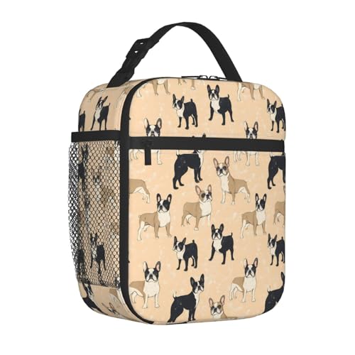 Reusable French Bulldog Lunch Box for Kids Girls Boys Adult, Insulated Cute Dog Lunch Bag,Polyester Cooler Handbags Case for School Picnic Work Travel Beach or Hiking - color: French Bulldog