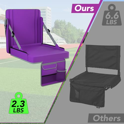 Stadium Seats with Back Support 1PACK Adjustable Bleacher Chairs with Back and Cushion Bleacher Seat with Cup Holder, Carry Handle & Shoulder Strap for Outdoor Sports Events, Picnics - color: Purple-1pc-xl-large