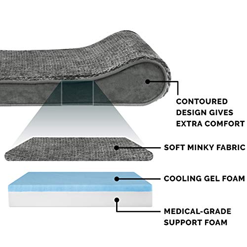 Furhaven Cooling Gel Dog Bed for Large Dogs w/ Removable Washable Cover, For Dogs Up to 150 lbs - Minky Plush & Velvet Luxe Lounger Contour Mattress - Gray, Jumbo Plus/XXL - color: Minky Plush & Velvet (Gray), size: Jumbo Plus