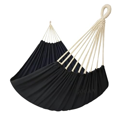 GOCAN Double Hammock 2 Person Extra Large 330X150cm Load Capacity 600Pound Canvas Cotton Hammock for Patio Porch Garden Backyard Lounging Outdoor and Indoor XXL(Black) - color: Black, size: XX-Large