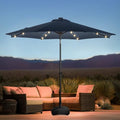 wikiwiki 9FT Solar Led Patio Umbrella with Base Included, 32 LED Lights, 8 Sturdy Ribs, Fade Resistant Waterproof POLYESTER DTY Canopy for Garden, Lawn, Deck, Backyard & Pool, Navy Blue - color: Navy Blue, size: 9FT