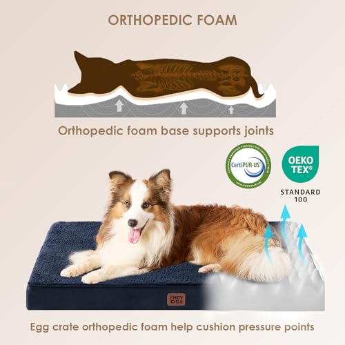EHEYCIGA Orthopedic XL Dog Beds for Extra Large Dogs with Removable Washable Cover for Crate, Navy, 41x27 - color: Navy, size: 41*27*3.5 inches