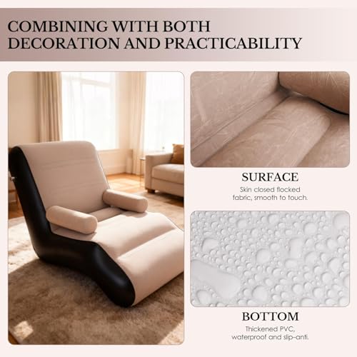 Inflatable Couch Chair with Air Pump, Foldable Blow Up Lounge Chair with Handrails for Bedroom and Living Room, Indoor Outdoor(Brown) - color: Brown
