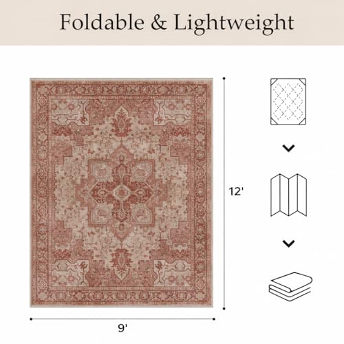 GENIMO Outdoor & Indoor Area Rug 9'x12', Waterproof, Non-Shedding, Easy Cleaning, Boho Mat for Patio, Living Room, Balcony, Dining Room, RV, Deck, Bedroom, Camping, Outside Carpet,Brown Red - color: Brown Red, size: 9' x 12' (Rectangular)
