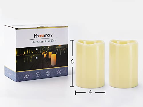 Homemory 4" x 6" Large Waterproof Outdoor Flameless Candles, Battery Operated Flickering LED Pillar Candles with Remote and Timers for Indoor Outdoor Lanterns, Long Lasting, Dark Ivory, Set of 2 - color: Dark Ivory, size: 4"x 6"