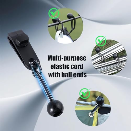 20 Pack Tarp Clips with Bungee Balls, Heavy Duty Tarp Tie Downs, Waterproof Lock Grip Tent Clips for Camping, Garden Shade Cloth, Car Cover and Awning, Black - size: 20 PCS