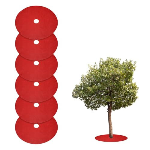 HARFINGTON 6pcs Tree Mulch Ring 32.3 Inch Non-Woven Round Tree Protector Weed Barrier Mat Plant Cover Rings for Weed Grass Control Root Protection, Red - color: Red, size: 32.3