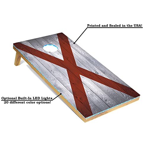 Tailgating Pros 4x2 Regulation Cornhole Boards Flag Set- Includes 8 Bean Bags, Carrying Cases, and Score Keeper - Optional LED Lights - color: Alabama Flag, size: 4'x2' Tournament Grade Boards w/ LED Ring Lights