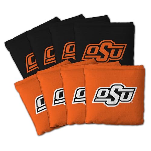 YouTheFan Officially-Licensed NCAA Set of 8 Cornhole Bags - All Weather Dual Sided Slide & Stop - Regulation Size with Carry case - color: Oklahoma State Cowboys
