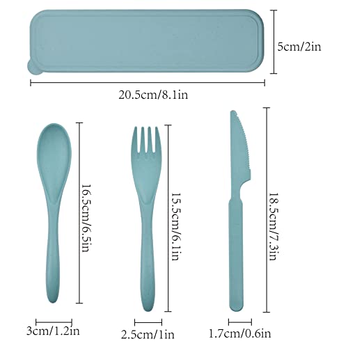 2 Sets Reusable Utensil Set with Case, Portable Camping Fork Knife Spoon Set, Wheat Straw Travel Utensils for Lunch Box, for School Work Lunch or Daily Use (Green, Blue) - color: Green, Blue