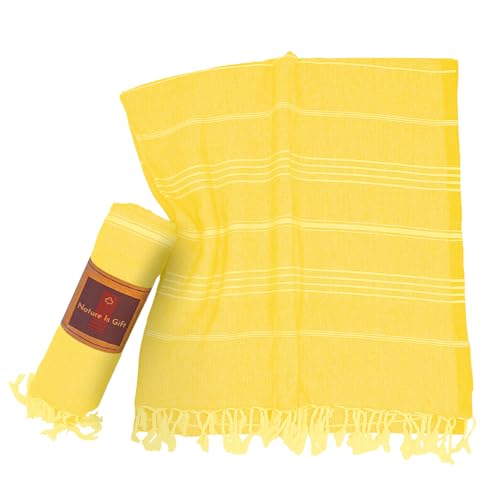 Beach Towel 100% Cotton Turkish Beach Towel Adult 38x70 Inch Pre-washed Absorbent Extra Large|Sand Free Quick Dry BathTowels|Lightweight Blanket|Travel Cruise Camping Spa Gym Yoga Sports Towel|Yellow - color: Bright Yellow