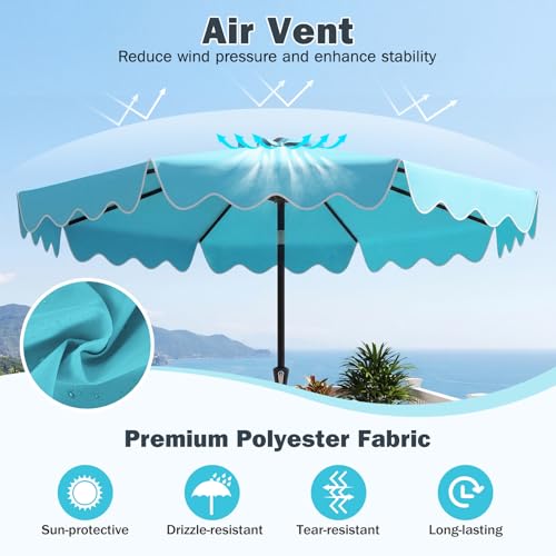 Tangkula 9 FT Patio Umbrella with Base Included, 2-Tiers Outdoor Scalloped Table Umbrella with 2 Sandbags, Tilt Adjustment, Crank, 8 Ribs for Market Backyard Pool Deck Beach Lawn - color: Blue, size: 9 FT