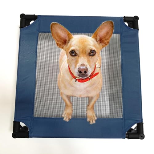 Pozico Elevated Pet Bed with Breathable Mesh for Small Cat and Dog, Raised Cooling Pet Cot for Puppy and Kitty, 18.9x18.9 inch (Navy Blue Bed) - color: Navy Blue Bed