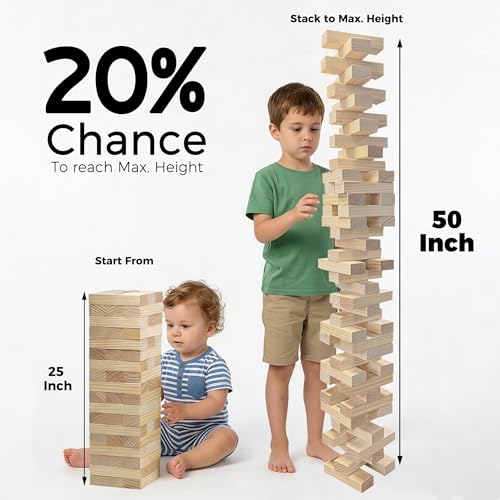 Outdoor Games Giant Wooden Tower Stacking Game - 54 Premium Pine Blocks Stack up to 4.5 FT with Custom Rules Board & Heavy Duty Carry Bag - Outdoor Lawn Games for Backyard Parties, Camping, Tailgating - color: Natural, size: Giant