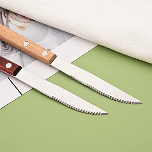Dinner Knives Set of 8-8.15 inches Wooden Serrated Knives - 304 Stainless Steel Flatware with Square Wood Handle, Mirror Polished - size: Pack of 8