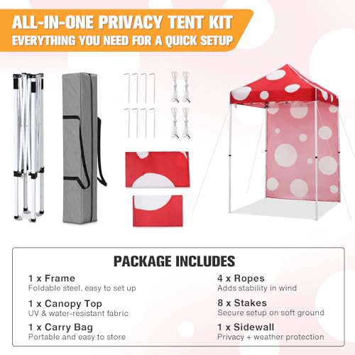 EAGLE PEAK Pop up Canopy 5x5, Outdoor Portable Canopy Tent with One Removable Sunwall, Carry Bag Included, Red Mushroom - color: Red Mushroom