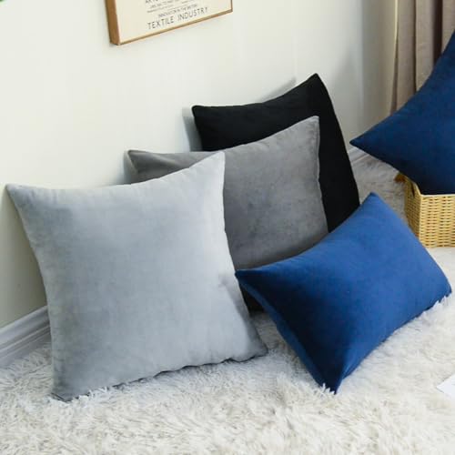 Throw Pillow Covers Decorative Velvet Set of 2 18x18 Inch Pillow Covers, Soft Black Pillowcases for Couch Sofa Bed Living Room, Farmhouse Home Boho Decor, Square Accent Cushion Covers - color: Black, size: 18" x 18" (Pack of 2)