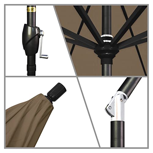 California Umbrella 9' Round Aluminum Market Umbrella, Crank Lift, Push Button Tilt, Black Pole, Woven Sesame Olefin - color: Woven Sesame