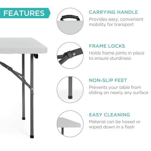 Best Choice Products 4ft Plastic Folding Table, Indoor Outdoor Heavy Duty Portable w/Handle, Lock for Picnic, Party, Camping - Light Gray - color: Light Gray, size: 4ft