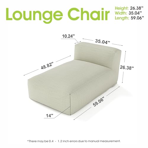 Dineli Chaise Lounge Chair Outdoor Bed Lounger Outdoor Couch Sofa for Pool Comfy Patio Furniture Foam Filling Bean Bed Chair Lazy Sofa for Outside, Water-Resistant Sunbed (Light Green, 59'' Length) - color: Light Green, 59'' Length