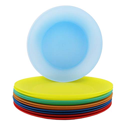 AOYITE 10 inch Plastic Plates Reusable - Lightweight Flat Dinner Plates set of 12 - BPA Free Dishwasher Safe & Microwave Plate for Kids Kitchen Party Camping Outdoor - color: Bright Multicolor