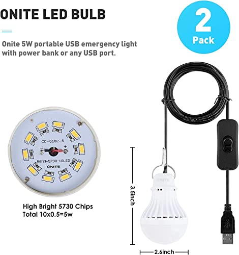 2-Pack Onite USB LED Light Bulb, Emergency Backup Lighting for Camping, Garage, Power Outage Preparedness, for Portable Power Station & Solar Panel, Outdoor Lantern, Warm White - size: 2-Pack