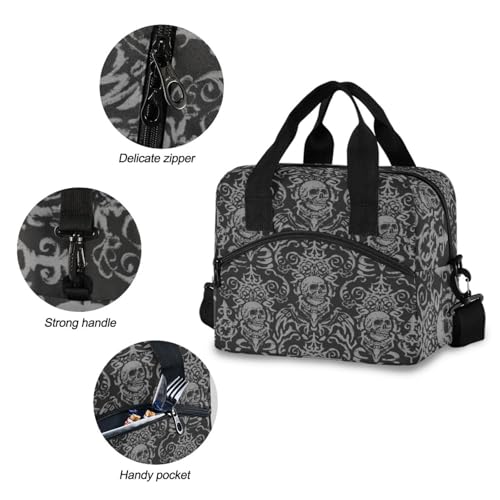 Skull Gothic Insulated Lunch Bag Reusable Lunch Tote Bag Cooler Bag for Women Men Adult Lunch Box with Adjustable Shoulder Strap Leakproof Lunch Bag for Work School Picnic Camping - color: Skull-1