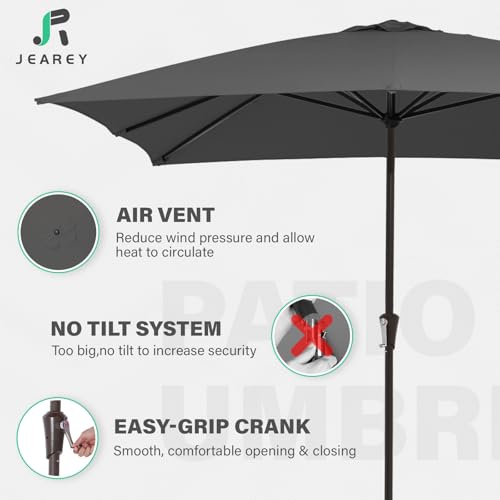 JEAREY 8x10 ft Rectangular Patio Umbrellas Outdoor Table Market Umbrella w/Crank, 8 Sturdy Ribs, UV Protection Windproof Sunproof for Garden, Deck, Backyard, Pool(Gray) - color: Gray, size: 8x10ft